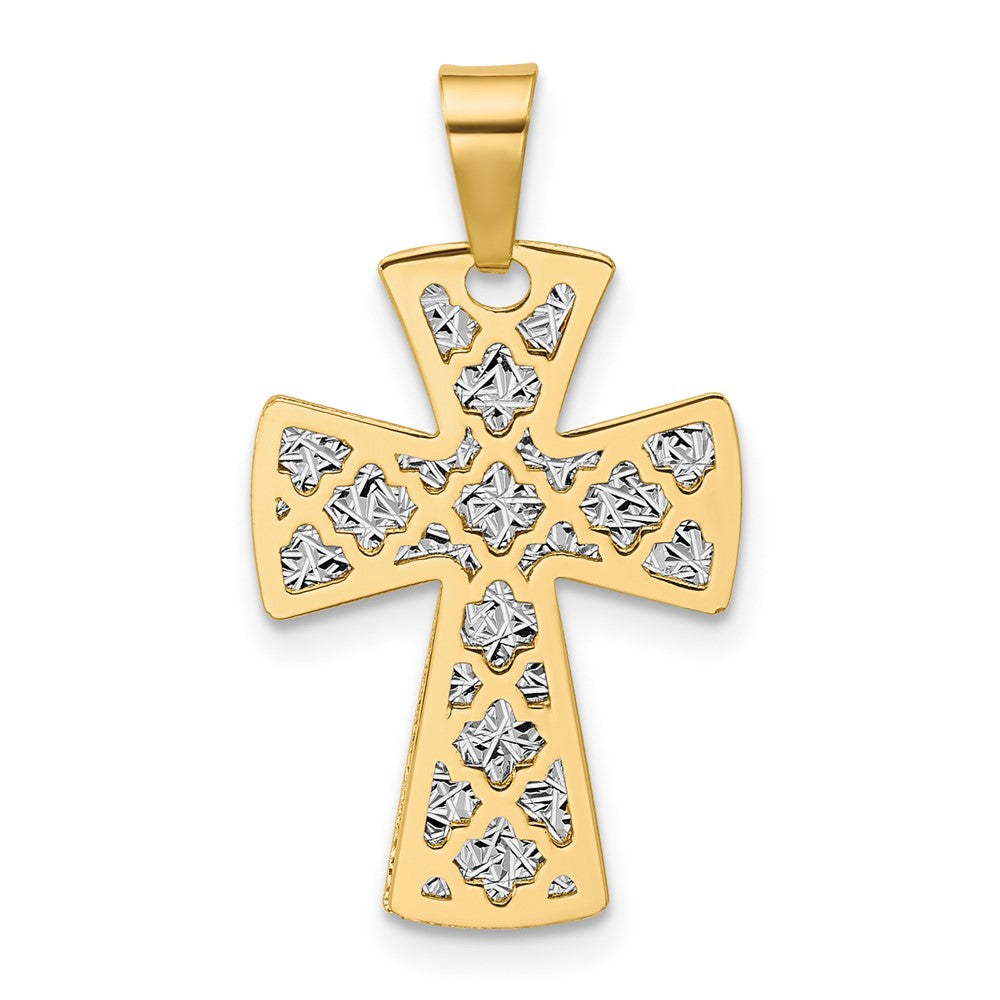 14K Two-Tone Polished / Dia-Cut Cross Pendant