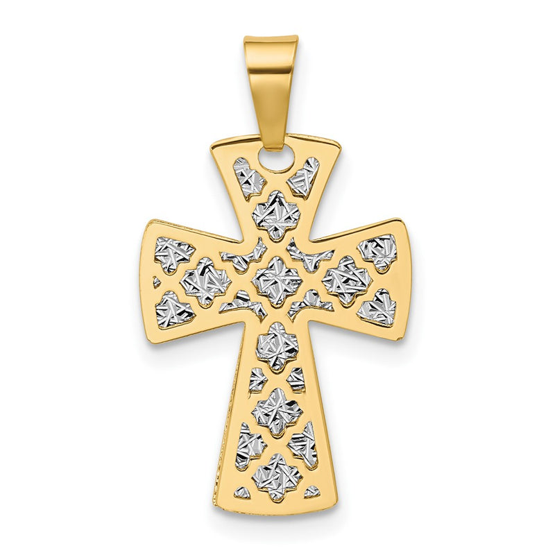 14K Two-Tone Polished / Dia-Cut Cross Pendant
