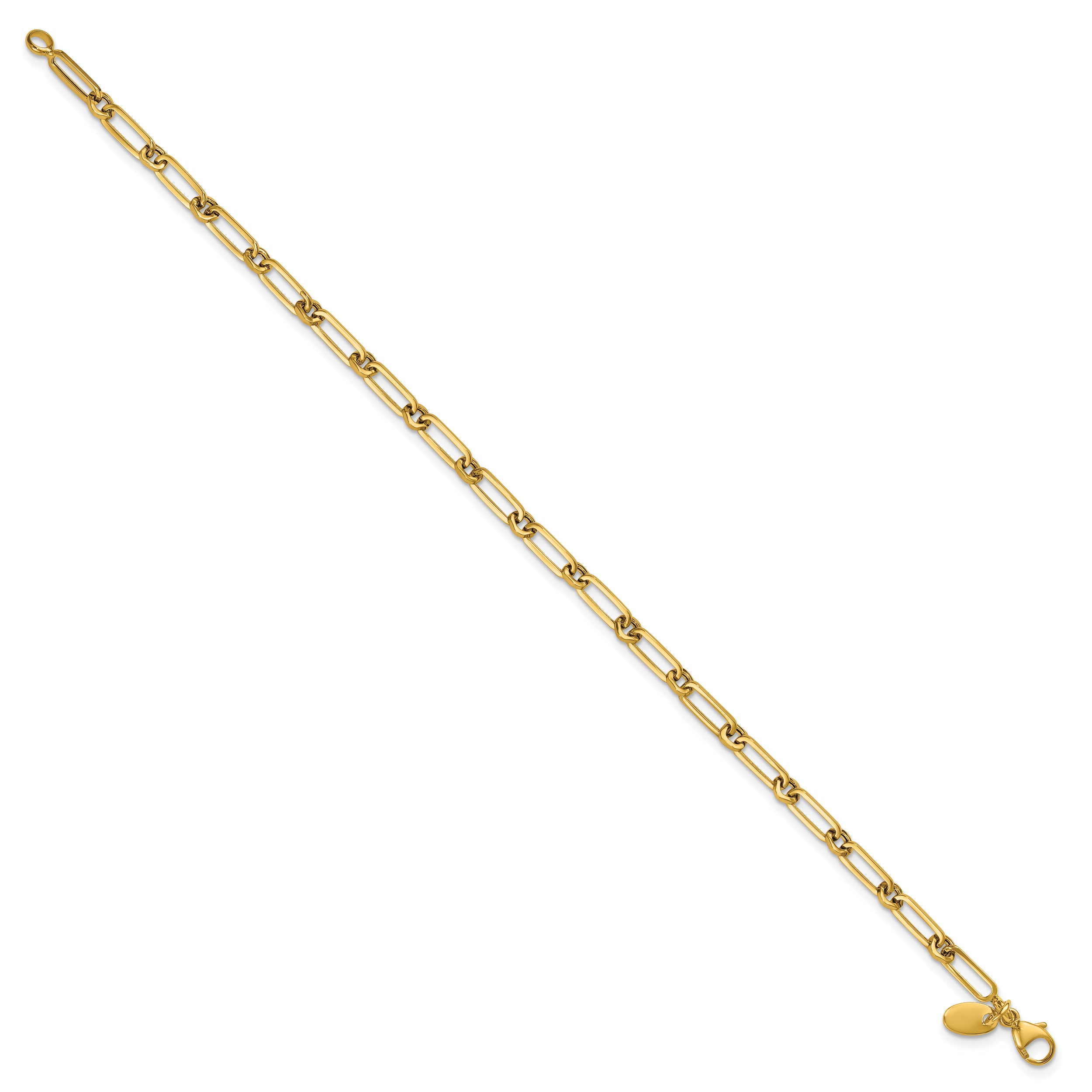 14K Yellow Gold Polished Fancy Paperclip Link Bracelet