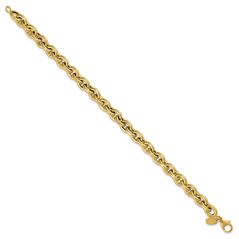 14K Yellow Gold Polished 6.5mm Flat Edge Cable Link Chain Bracelet