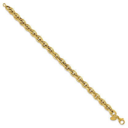 14K Yellow Gold Polished 6.5mm Flat Edge Cable Link Chain Bracelet