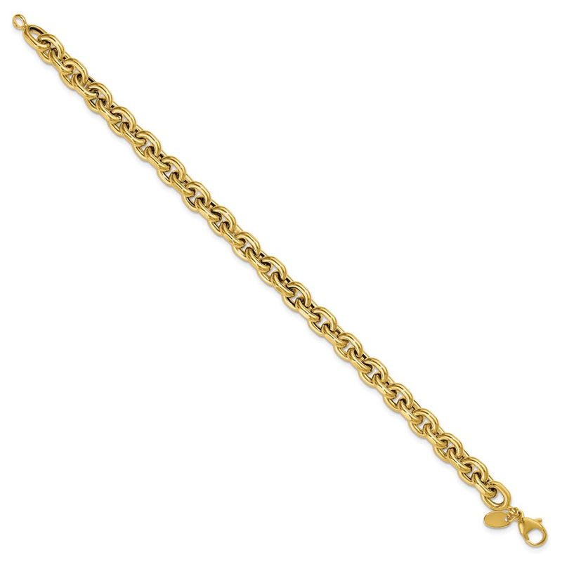 14K Yellow Gold Polished 6.5mm Flat Edge Cable Link Chain Bracelet