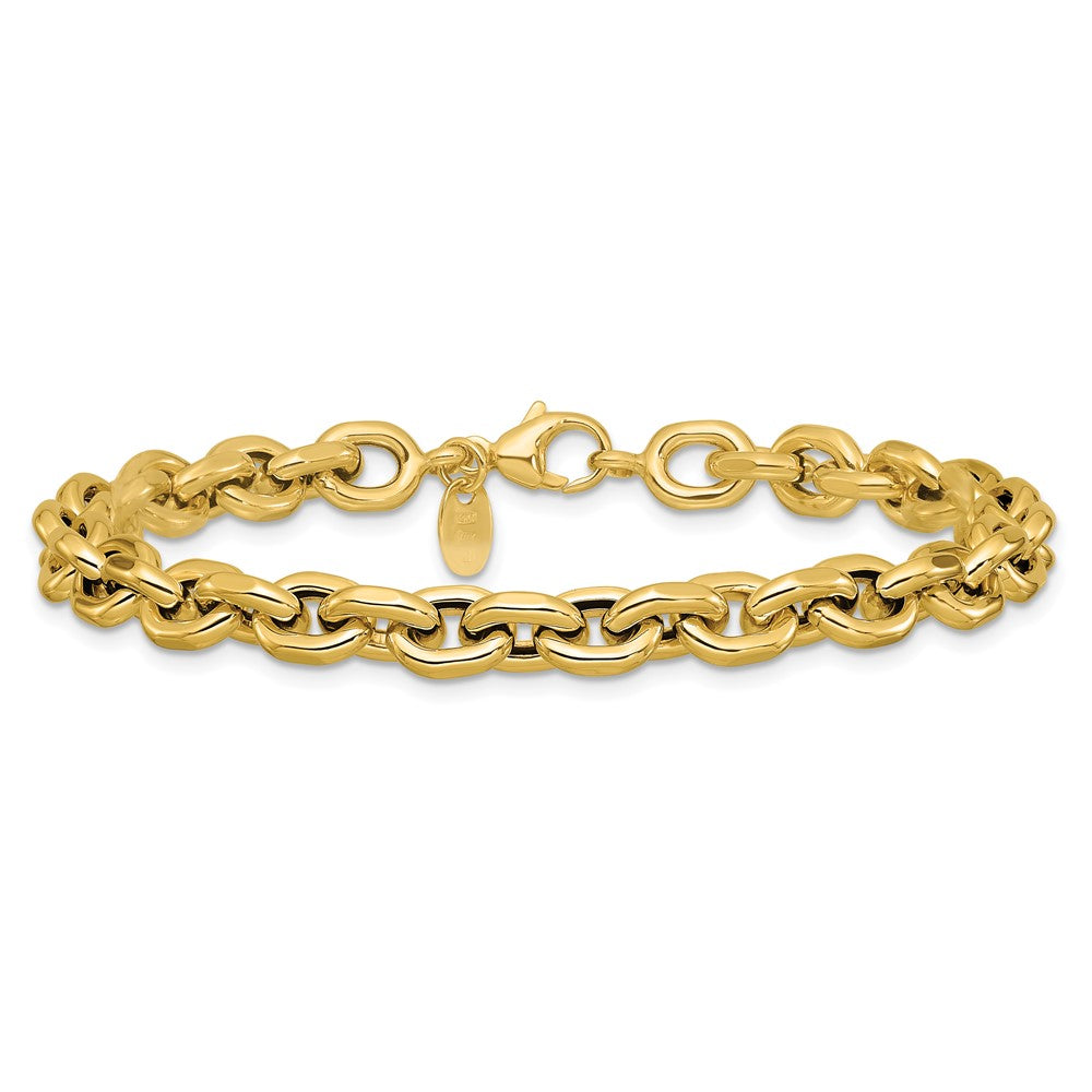 14K Yellow Gold Polished 6.5mm Flat Edge Cable Link Chain Bracelet