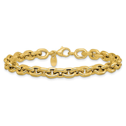14K Yellow Gold Polished 6.5mm Flat Edge Cable Link Chain Bracelet