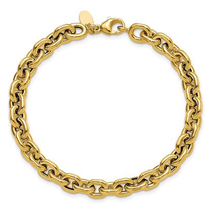 14K Yellow Gold Polished 6.5mm Flat Edge Cable Link Chain Bracelet