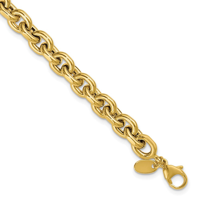 14K Yellow Gold Polished 6.5mm Flat Edge Cable Link Chain Bracelet
