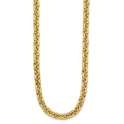14K Yellow Gold Polished 7.0mm Flat Edge Cable Link Chain Necklace