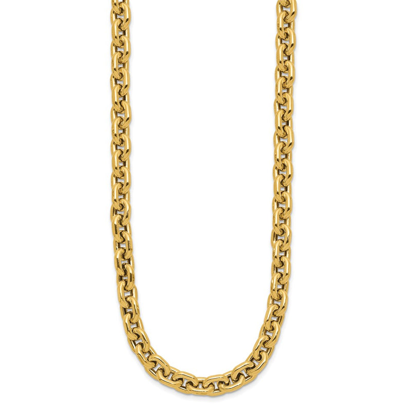 14K Yellow Gold Polished 7.0mm Flat Edge Cable Link Chain Necklace