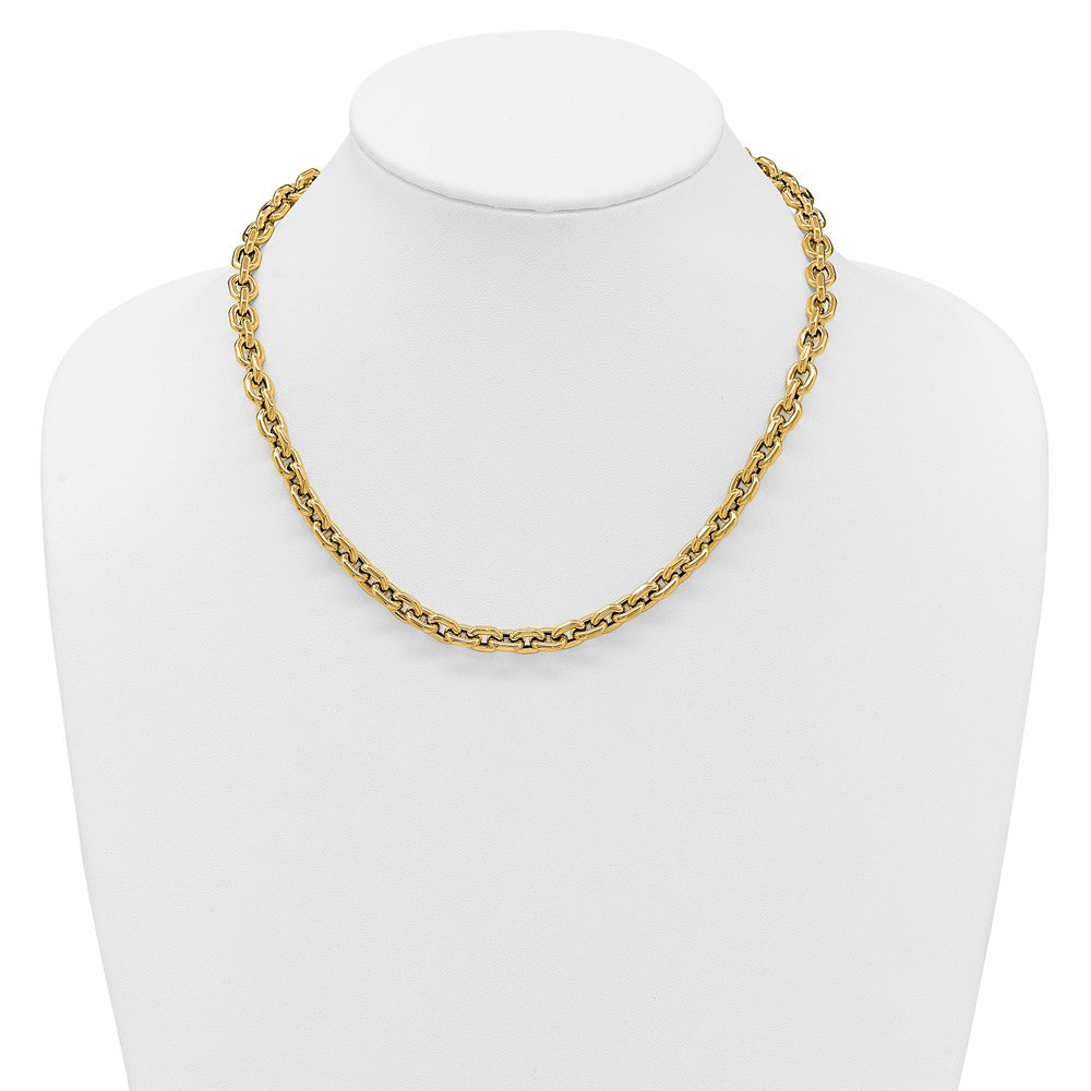 14K Yellow Gold Polished 7.0mm Flat Edge Cable Link Chain Necklace