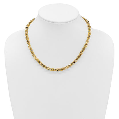 14K Yellow Gold Polished 7.0mm Flat Edge Cable Link Chain Necklace
