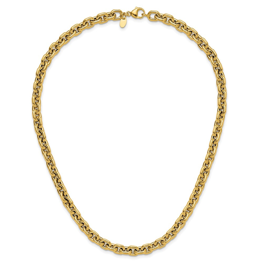 14K Yellow Gold Polished 7.0mm Flat Edge Cable Link Chain Necklace