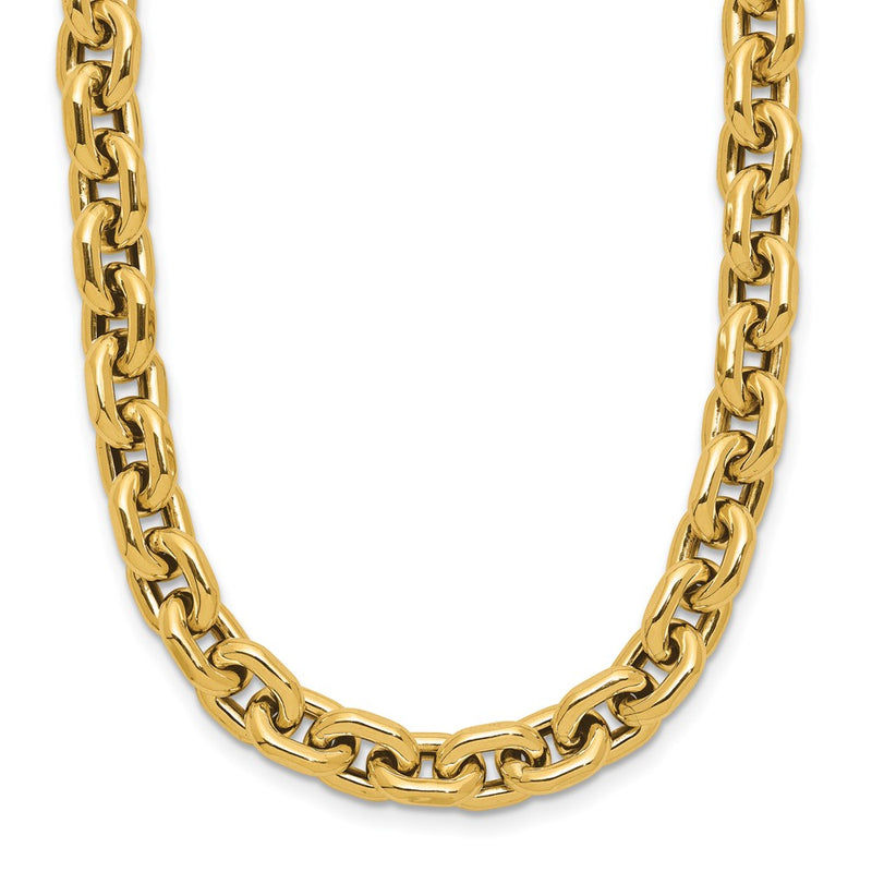14K Yellow Gold Polished 7.0mm Flat Edge Cable Link Chain Necklace