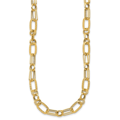 14K Yellow Gold Polished And Textured Fancy Greek Key Link Necklace