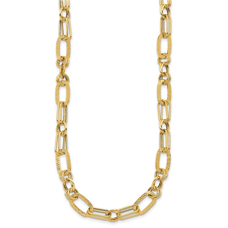 14K Yellow Gold Polished And Textured Fancy Greek Key Link Necklace