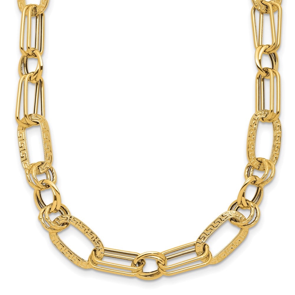 14K Yellow Gold Polished And Textured Fancy Greek Key Link Necklace
