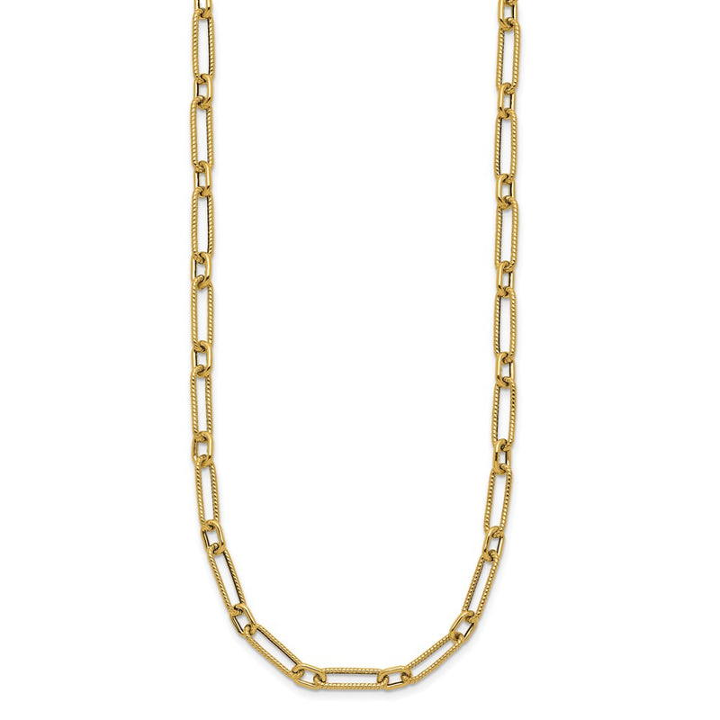 14K Yellow Gold Polished And Textured 4.2mm Fancy Link Necklace