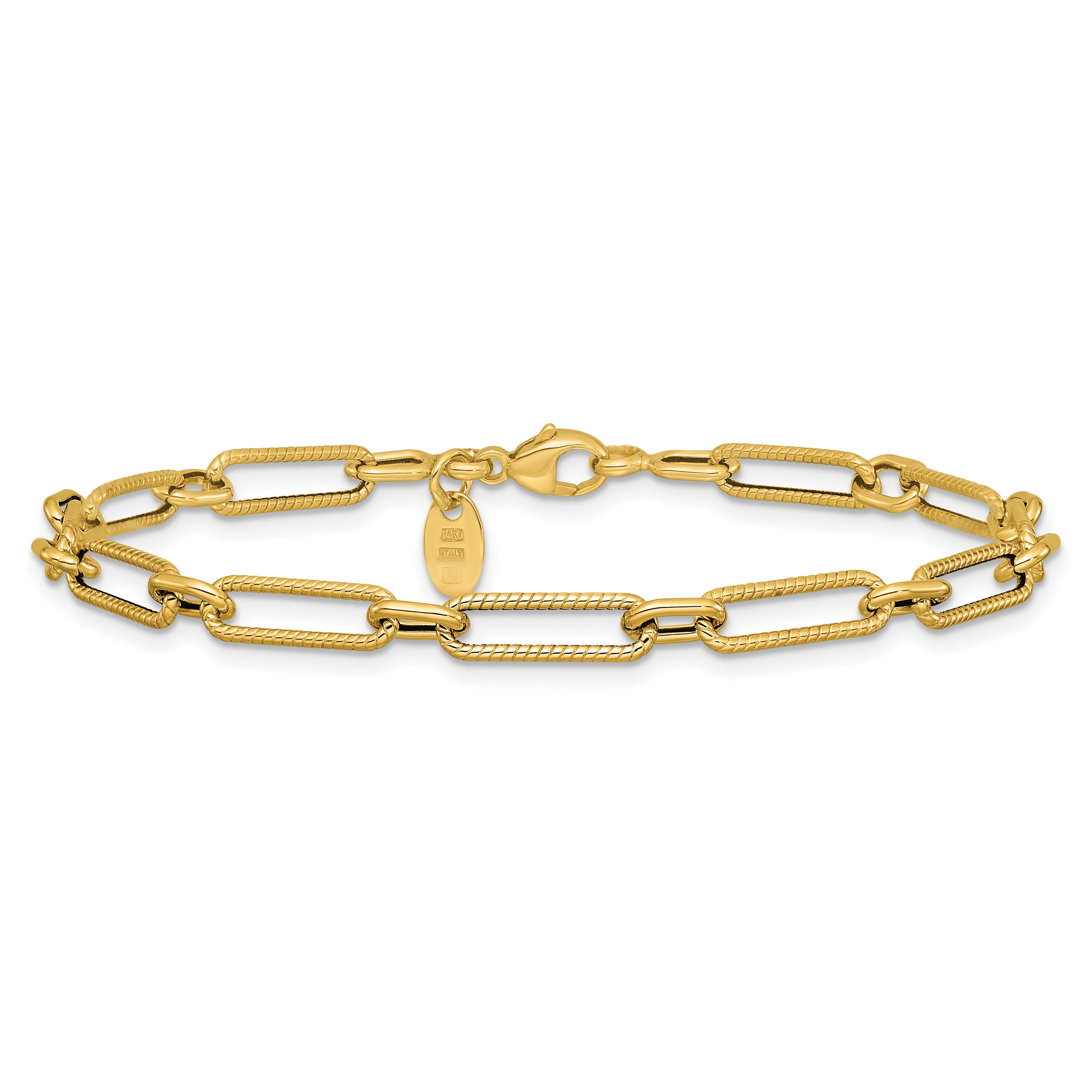 14K Yellow Gold Polished And Textured 4.2mm Fancy Link Bracelet