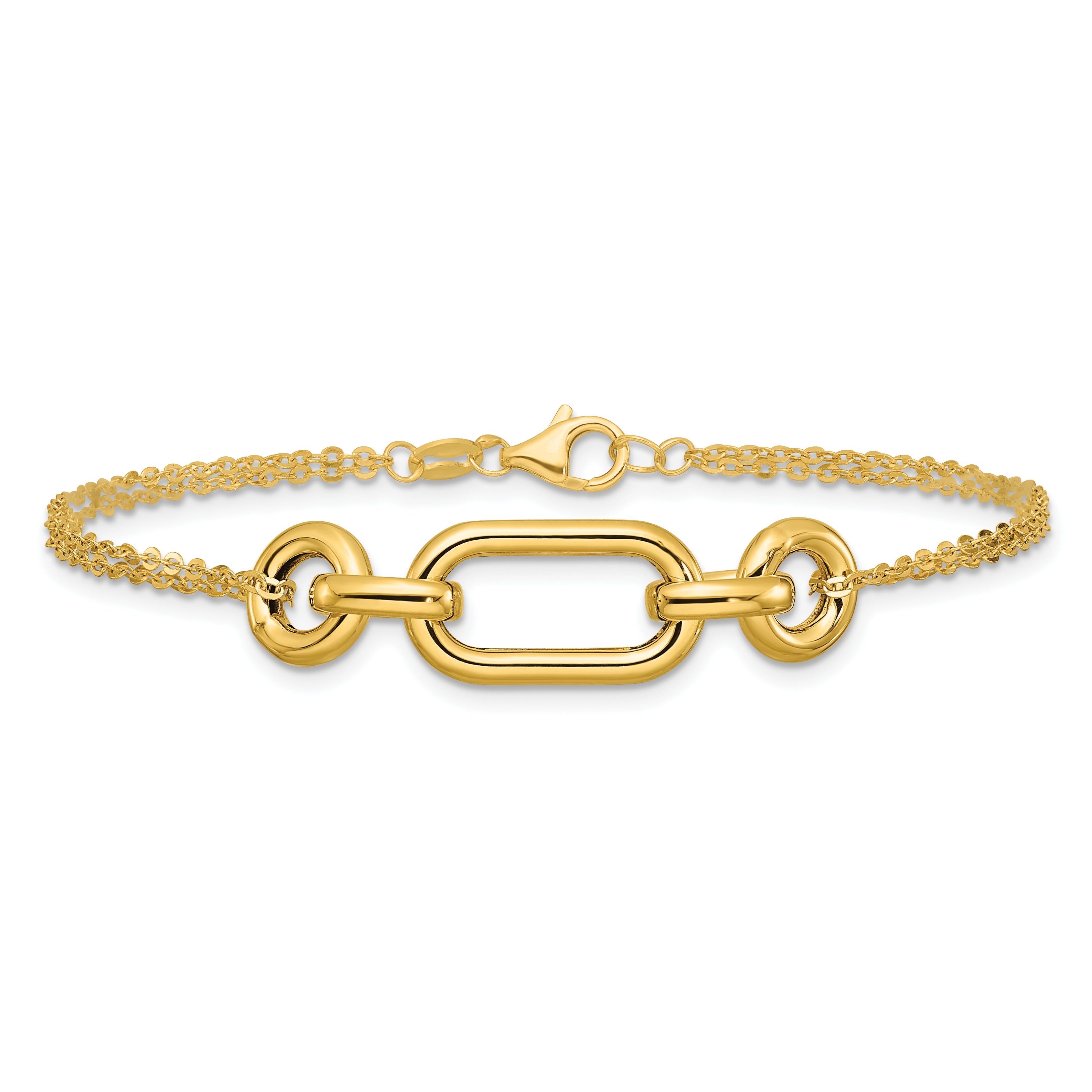 14K Yellow Gold Polished Fancy Two Strand Mixed Links Bracelet