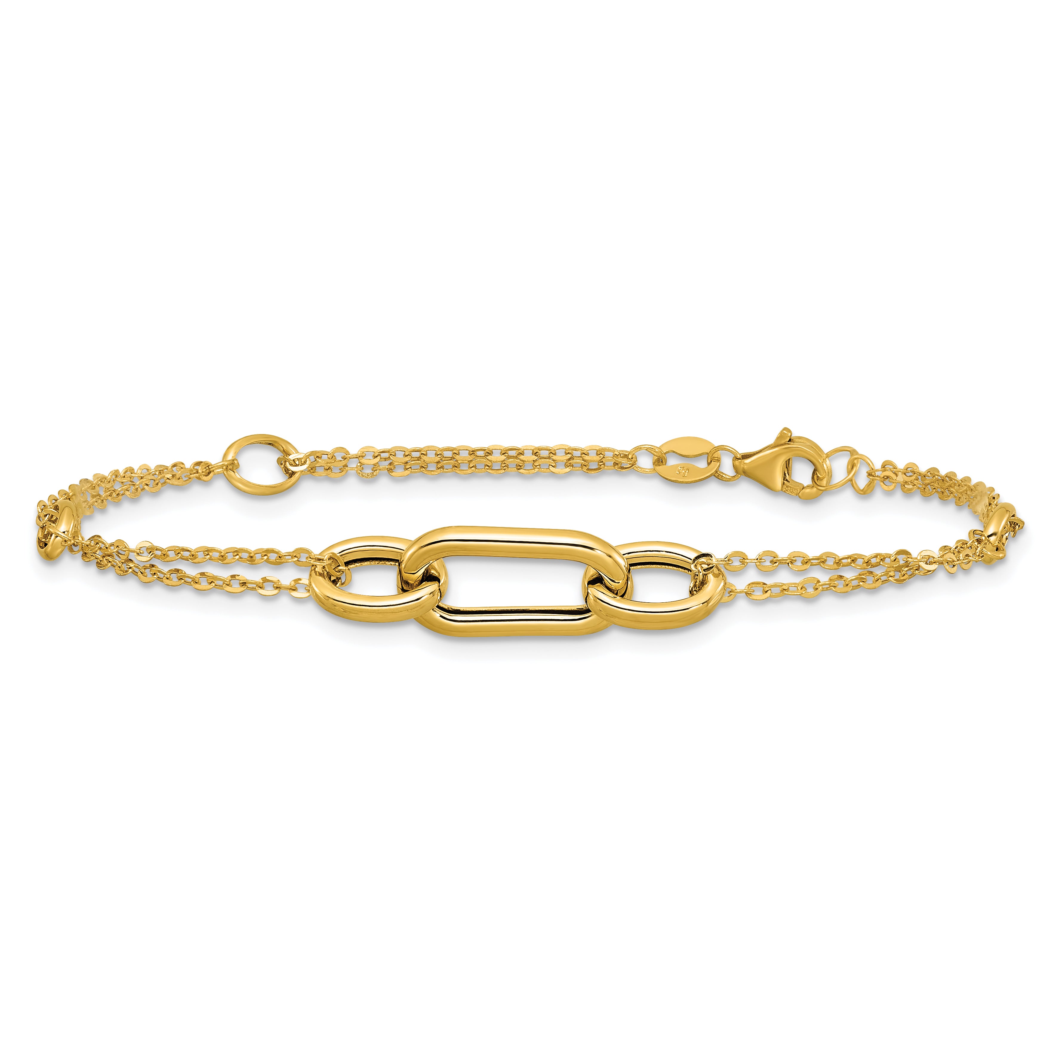 14K Yellow Gold Polished Fancy Two Strand Link Bracelet