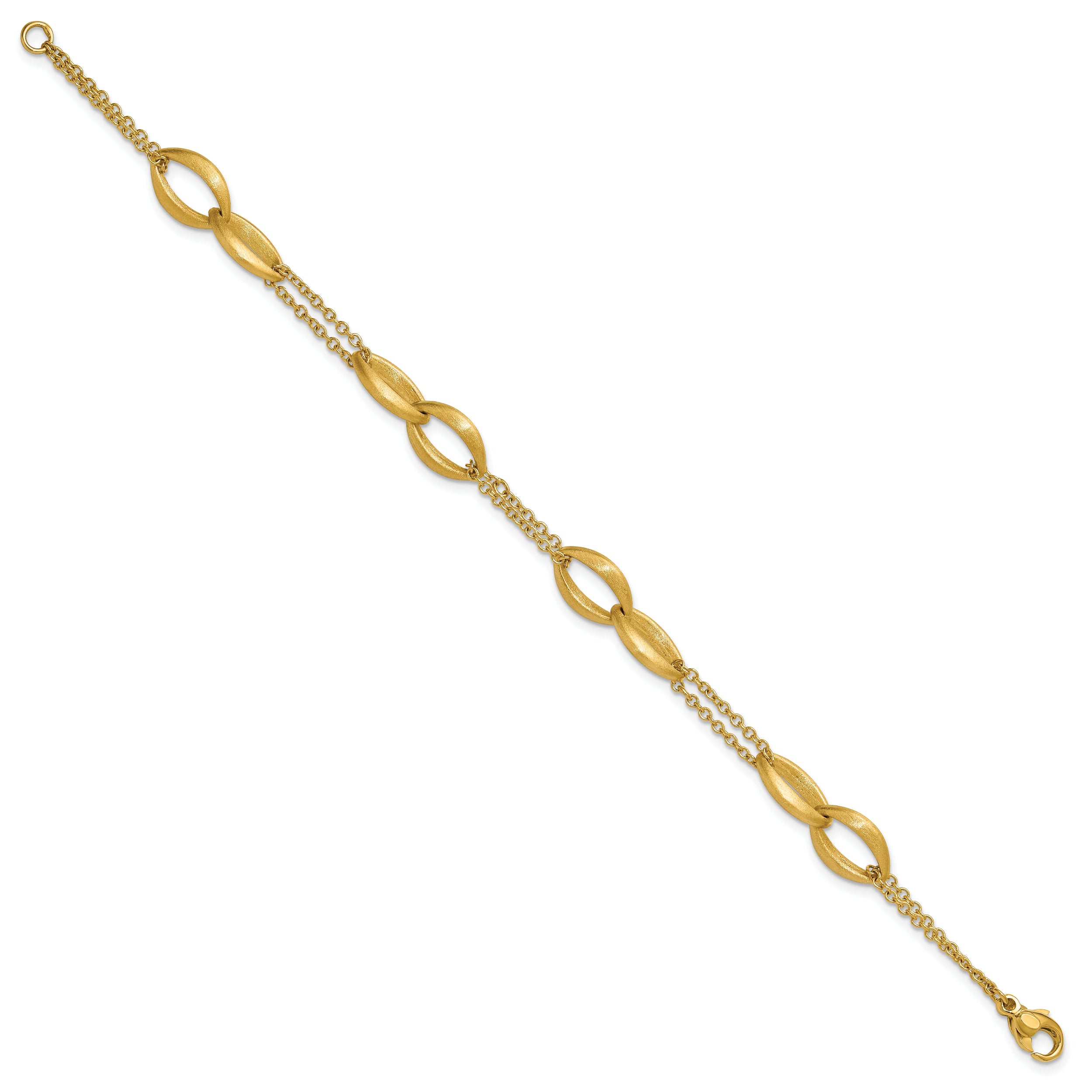 14K Yellow Gold Polished And Brushed 2 Strand Navette Link Bracelet
