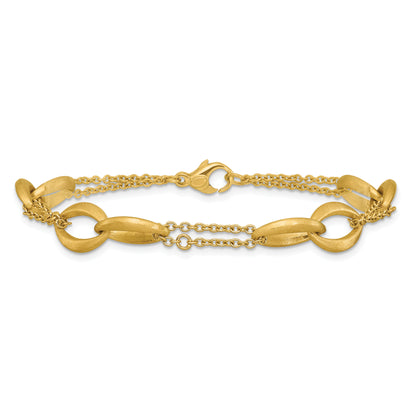 14K Yellow Gold Polished And Brushed 2 Strand Navette Link Bracelet