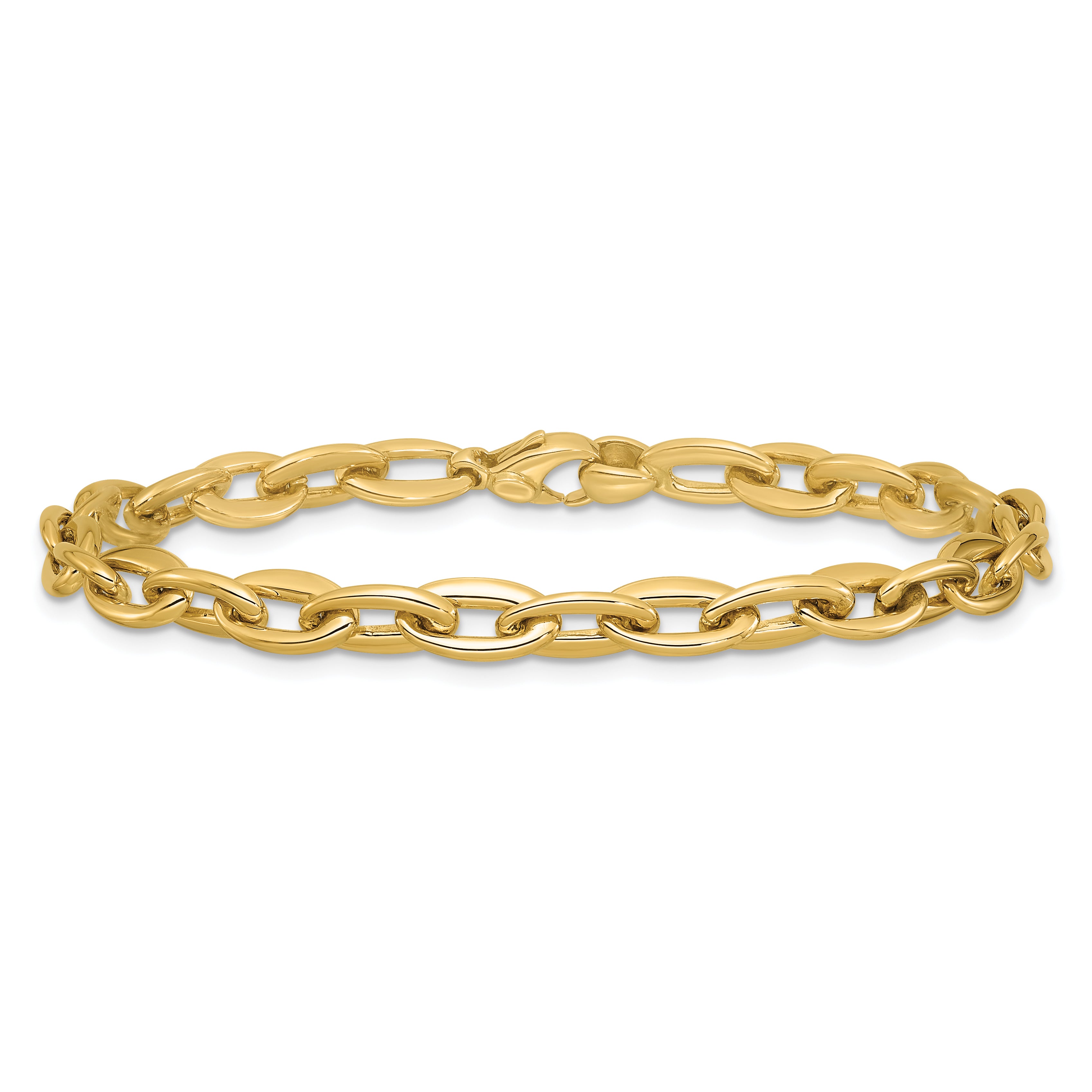 14K Yellow Gold Polished Fancy 5.5mm Oval Link Bracelet