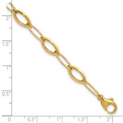 14K Yellow Gold Polished Fancy Oval And Navette Link Bracelet