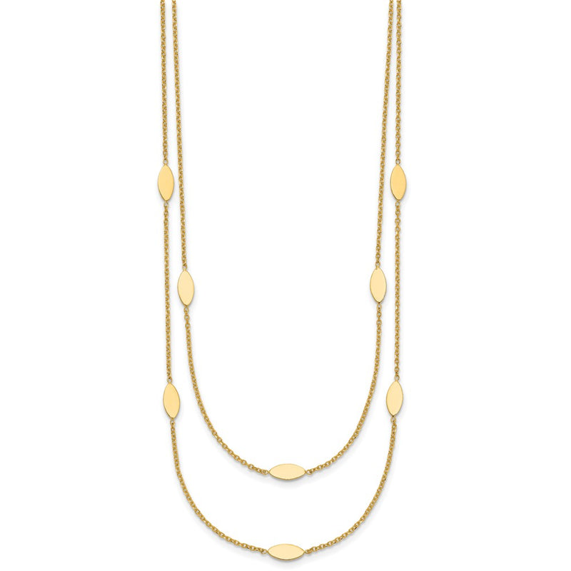 14K Yellow Gold Polished Fancy 2 Strand Navette W/ 2In Ext. Necklace