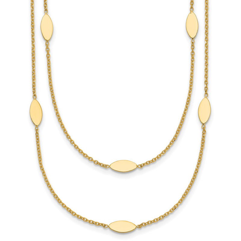 14K Yellow Gold Polished Fancy 2 Strand Navette W/ 2In Ext. Necklace
