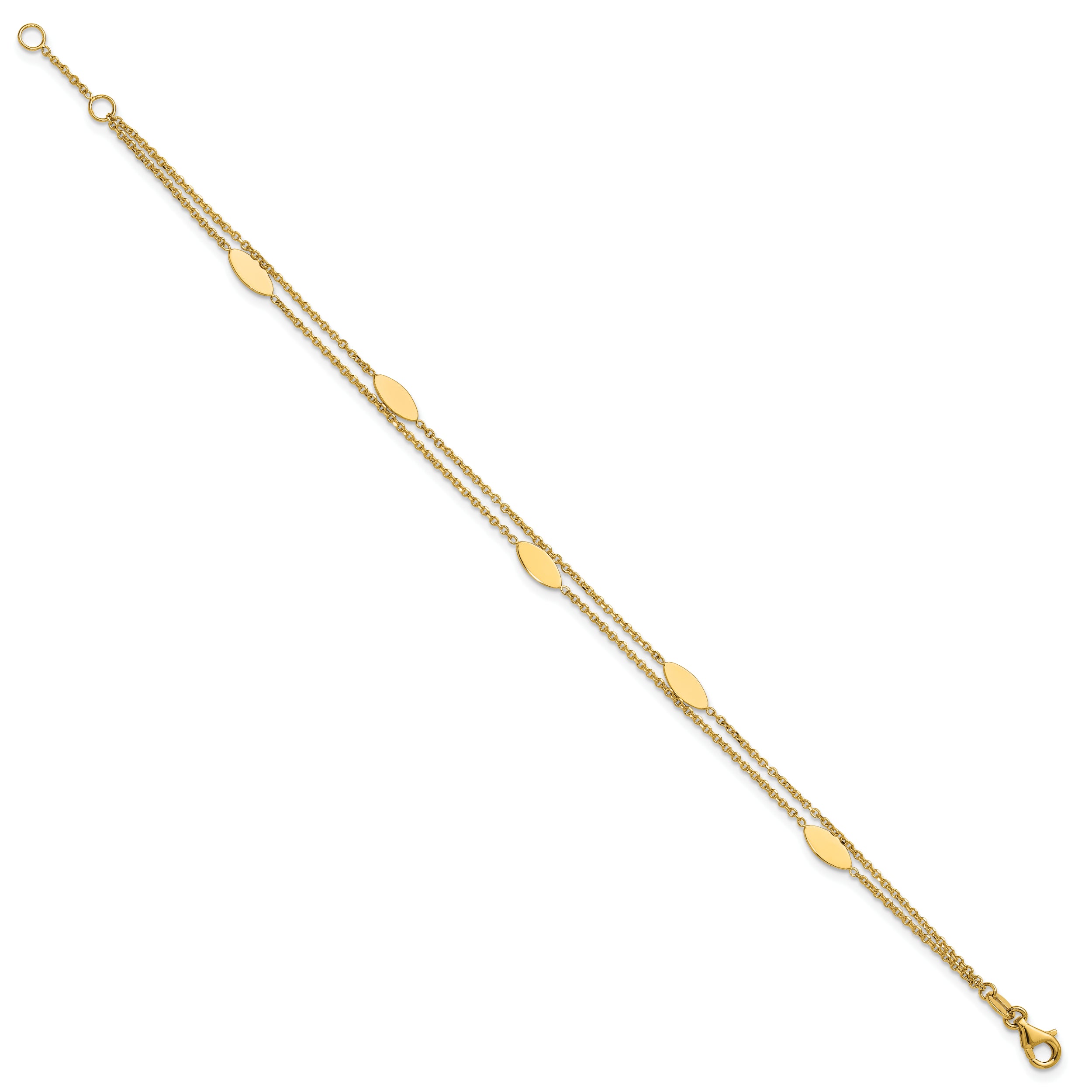 14K Yellow Gold Polished Fancy 2 Strand Navette W/ .5In Ext. Bracelet