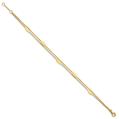 14K Yellow Gold Polished Fancy 2 Strand Navette W/ .5In Ext. Bracelet