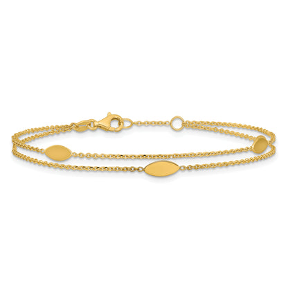 14K Yellow Gold Polished Fancy 2 Strand Navette W/ .5In Ext. Bracelet