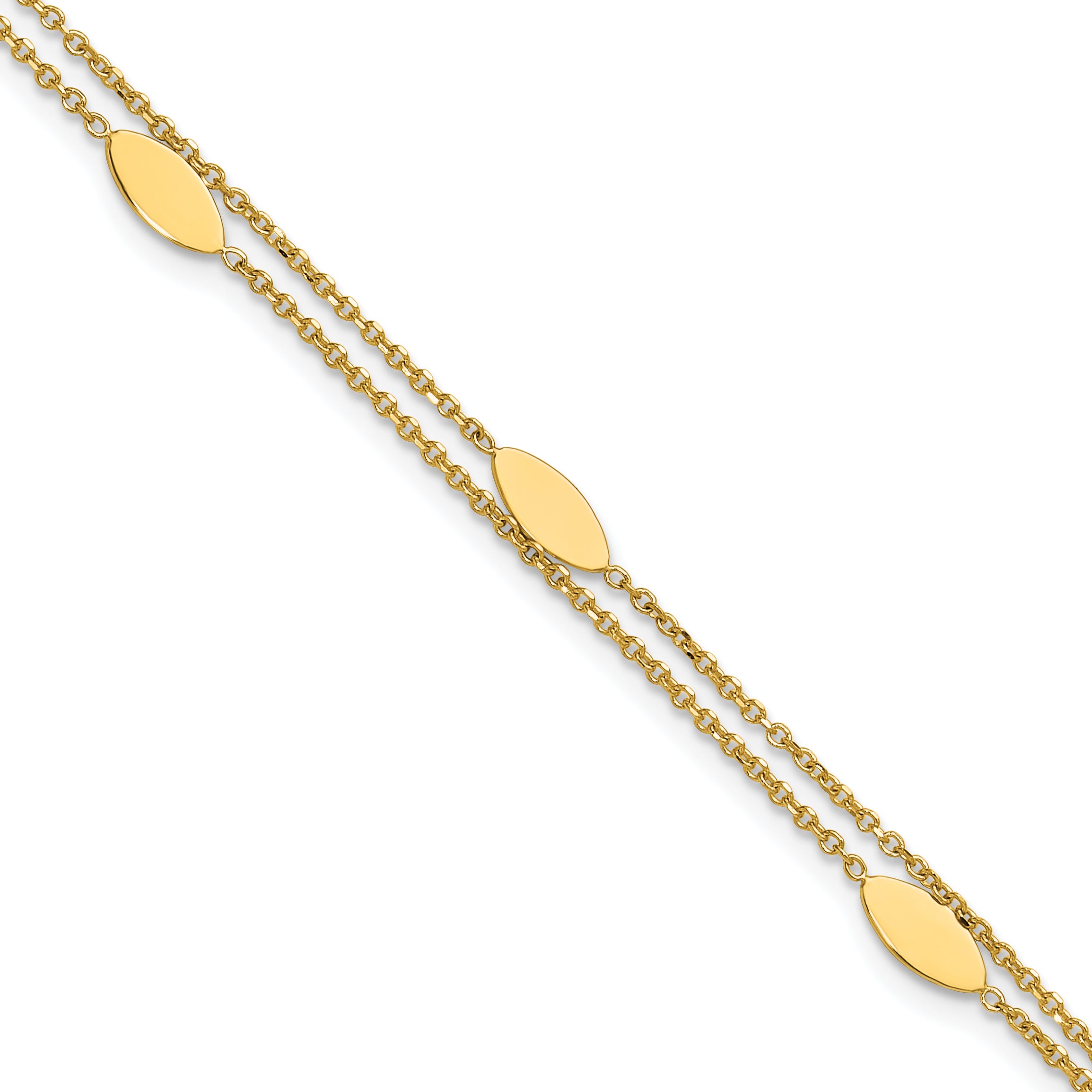 14K Yellow Gold Polished Fancy 2 Strand Navette W/ .5In Ext. Bracelet