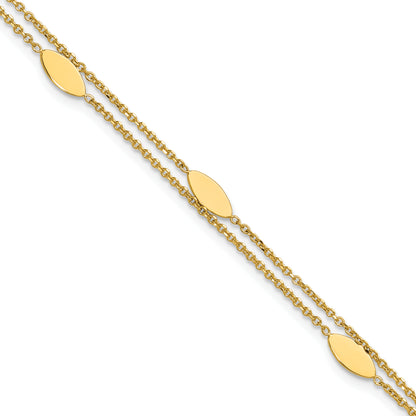 14K Yellow Gold Polished Fancy 2 Strand Navette W/ .5In Ext. Bracelet