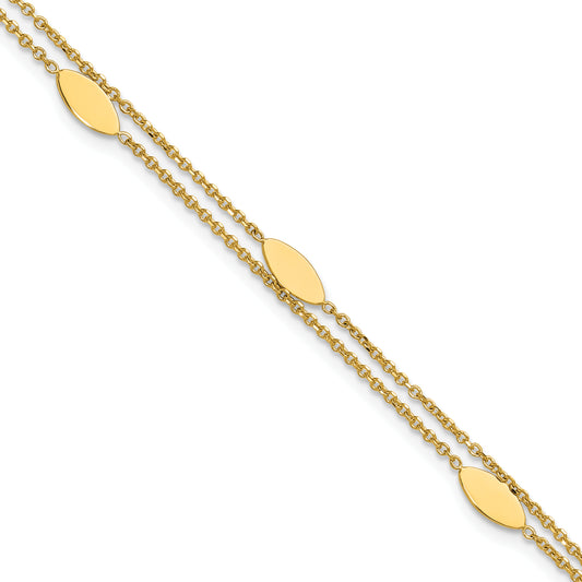 14K Yellow Gold Polished Fancy 2 Strand Navette W/ .5In Ext. Bracelet