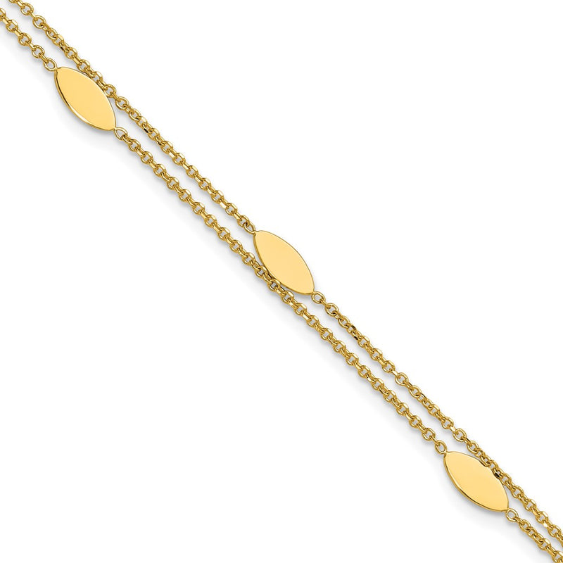 14K Yellow Gold Polished Fancy 2 Strand Navette W/ .5In Ext. Bracelet