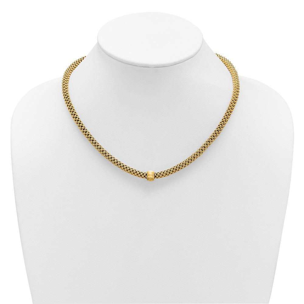 14K Yellow Gold Polished And Brushed Bead Popcorn Mesh Necklace