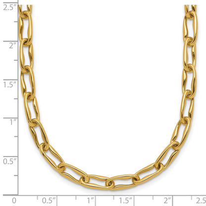 14K Yellow Gold Polished Fancy Wavy Elongated Oval Link Necklace