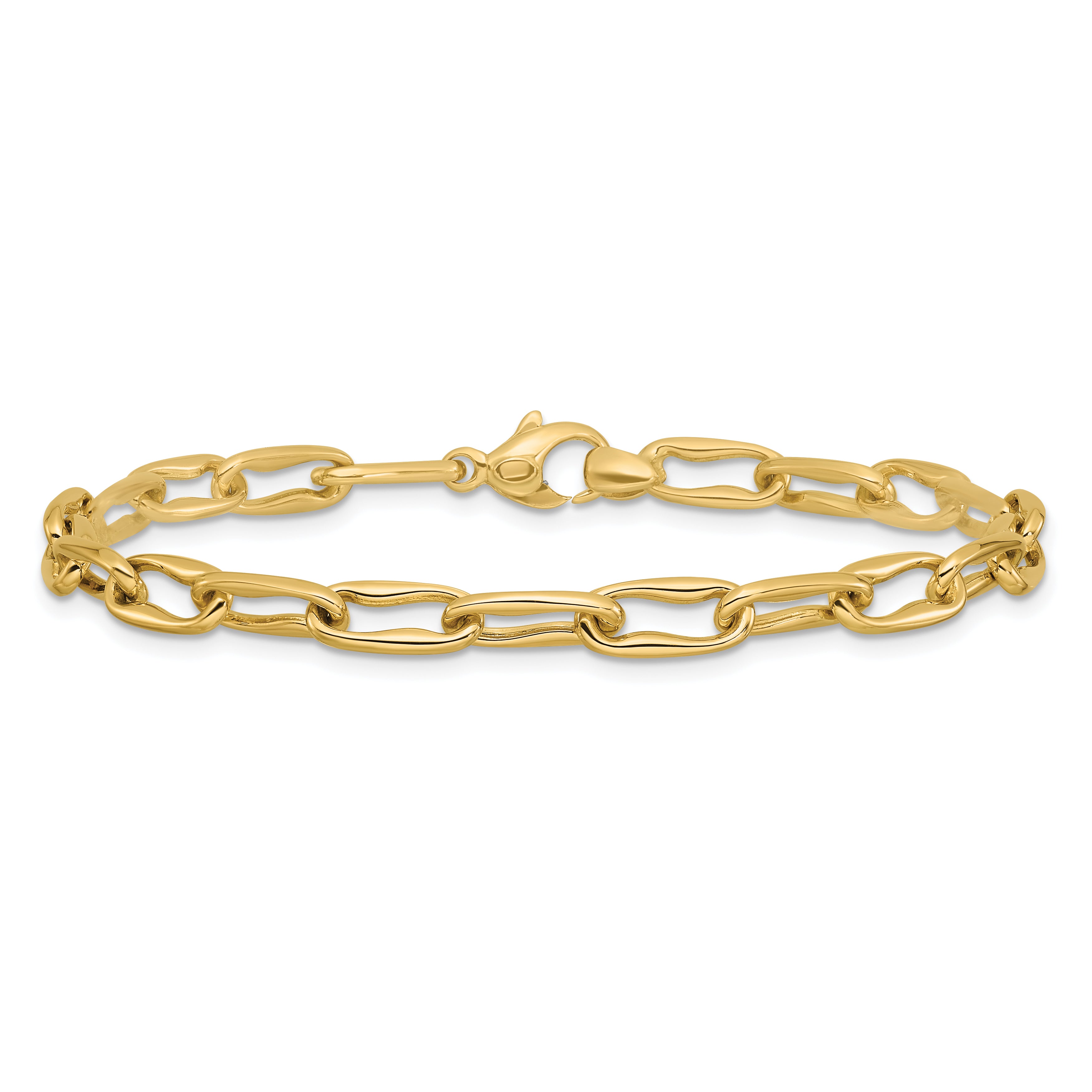 14K Yellow Gold Polished Fancy Wavy Elongated Oval Link Bracelet