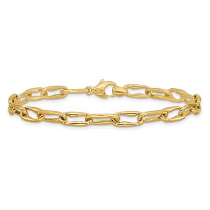 14K Yellow Gold Polished Fancy Wavy Elongated Oval Link Bracelet