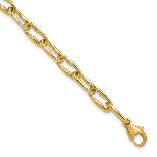 14K Yellow Gold Polished Fancy Wavy Elongated Oval Link Bracelet