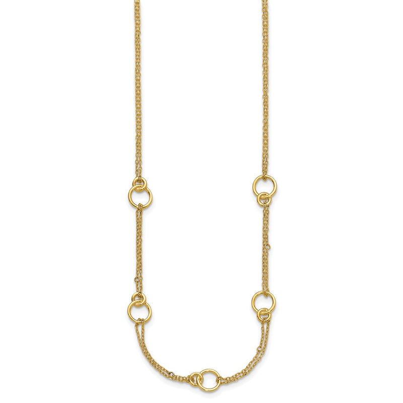 14K Yellow Gold Polished 2 Strand Double Circle W/ 2In Ext. Necklace
