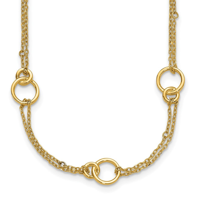 14K Yellow Gold Polished 2 Strand Double Circle W/ 2In Ext. Necklace