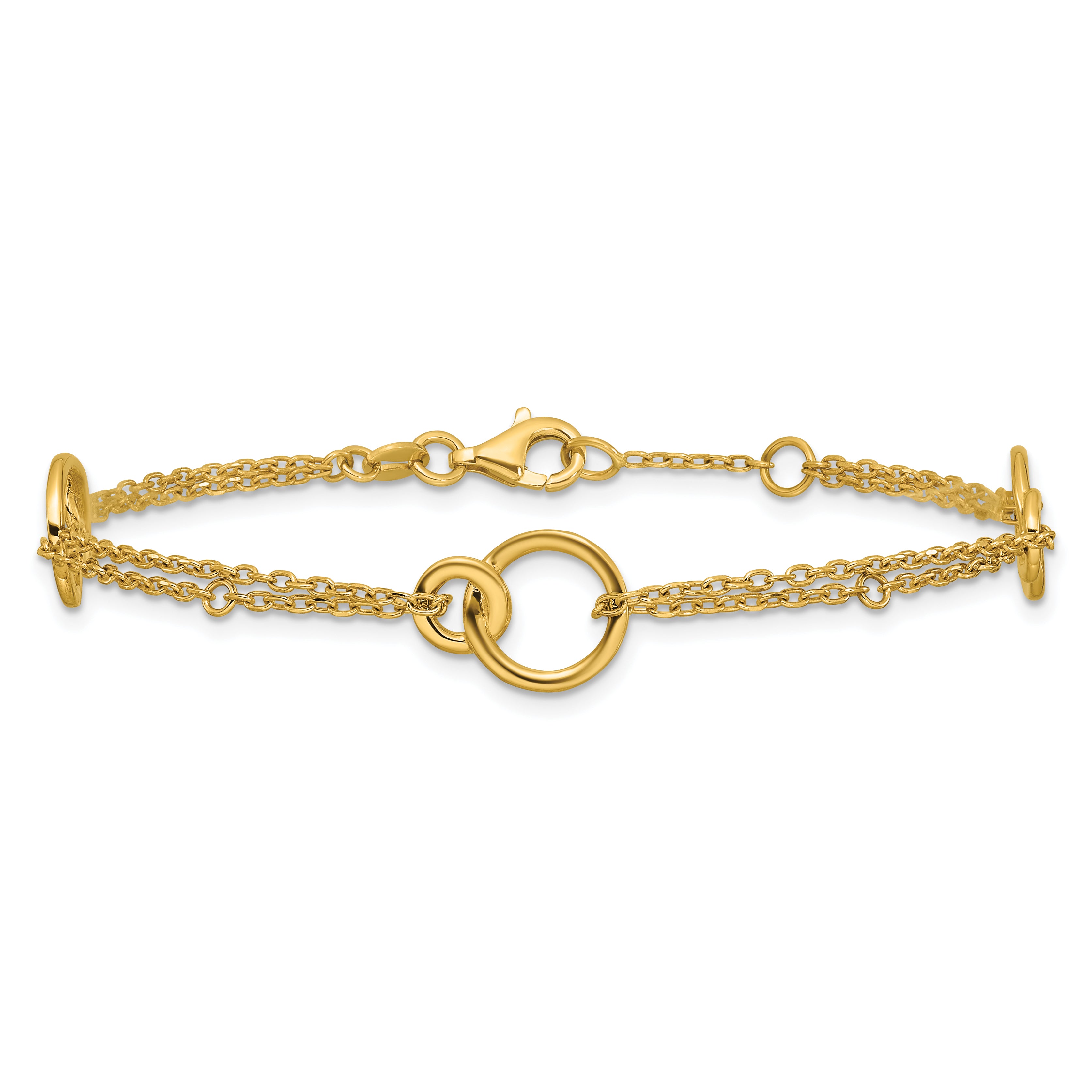 14K Yellow Gold Polished 2 Strand Double Circle W/ .5In Ext. Bracelet
