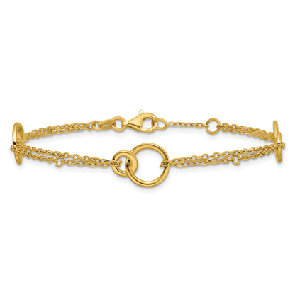 14K Yellow Gold Polished 2 Strand Double Circle W/ .5In Ext. Bracelet