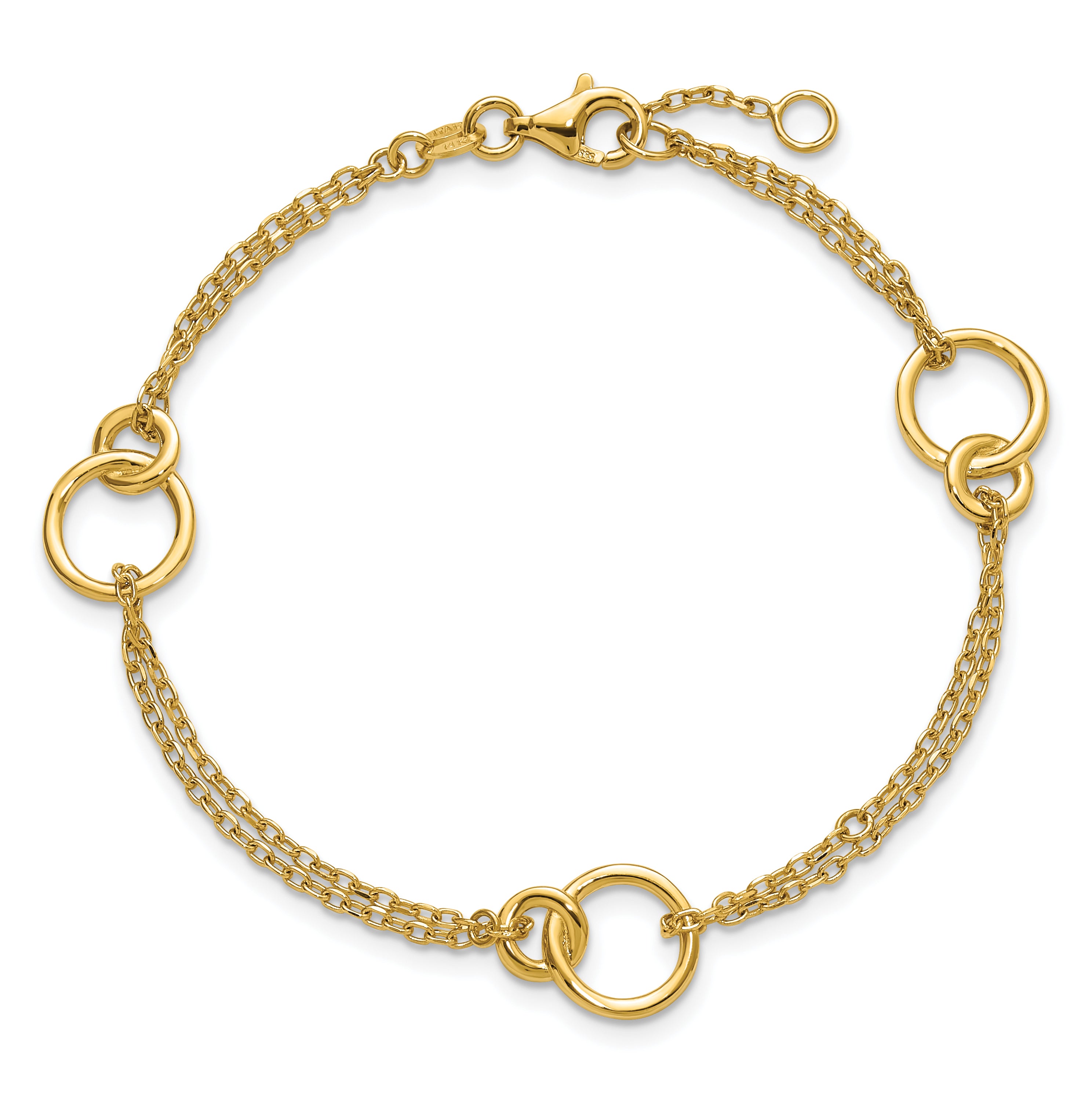 14K Yellow Gold Polished 2 Strand Double Circle W/ .5In Ext. Bracelet