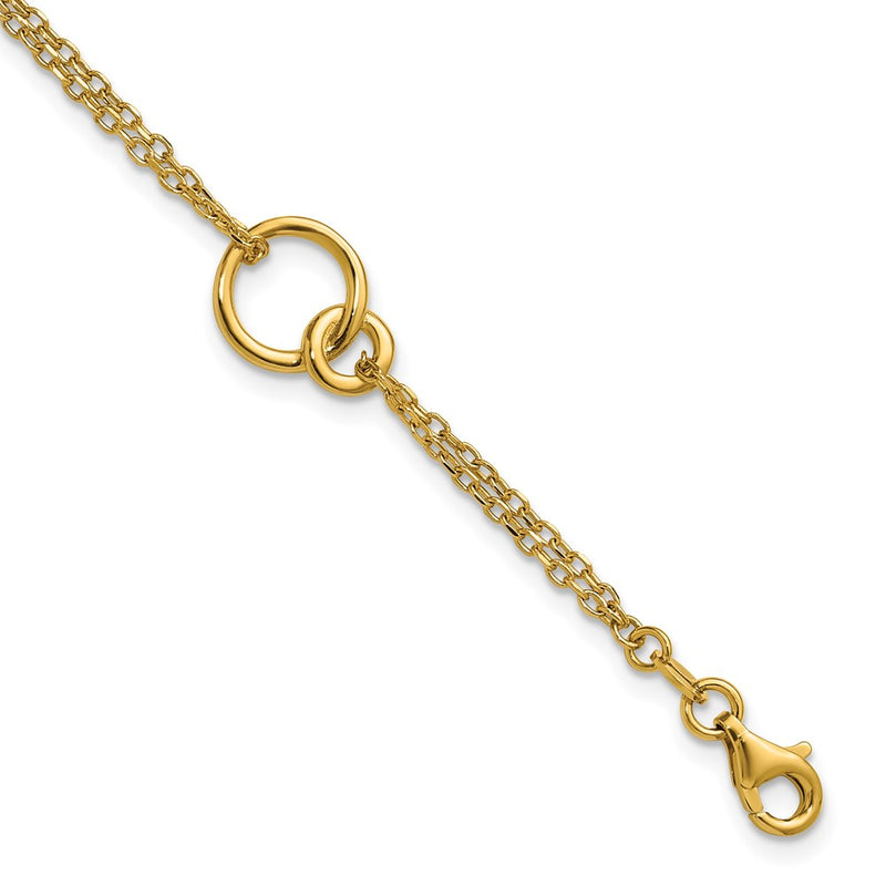 14K Yellow Gold Polished 2 Strand Double Circle W/ .5In Ext. Bracelet