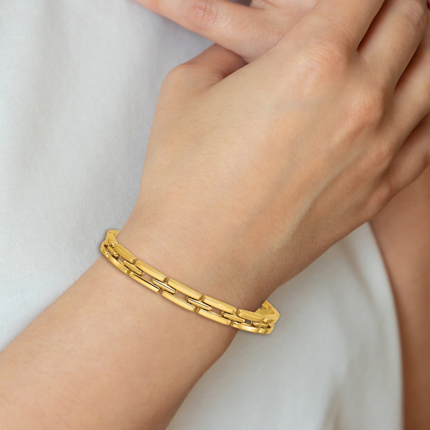 14K Yellow Gold Polished 6.5mm Fancy Link Bracelet
