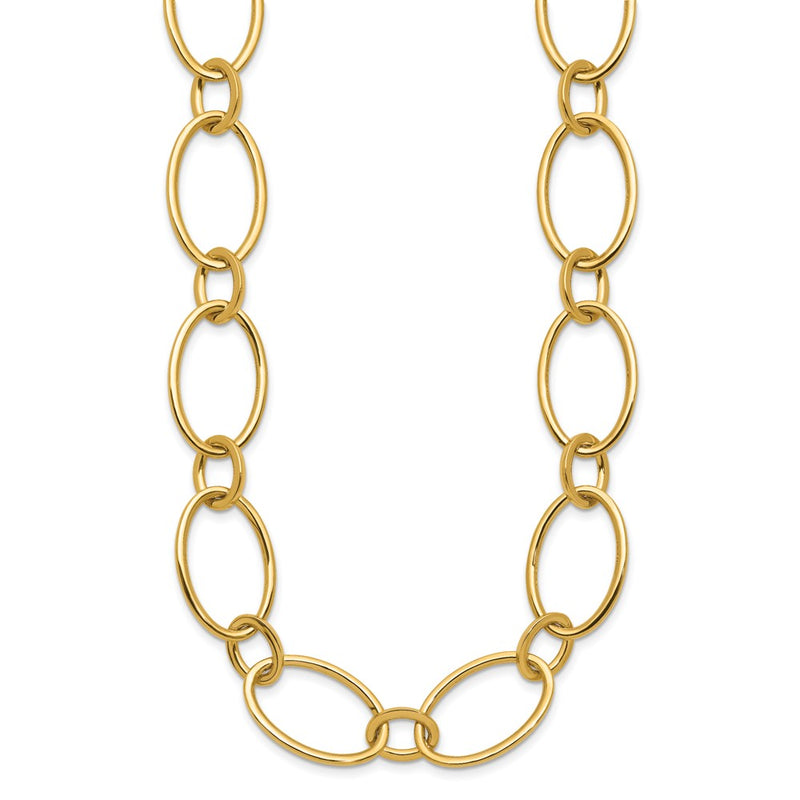 14K Yellow Gold Polished Fancy Mixed Oval Link Necklace