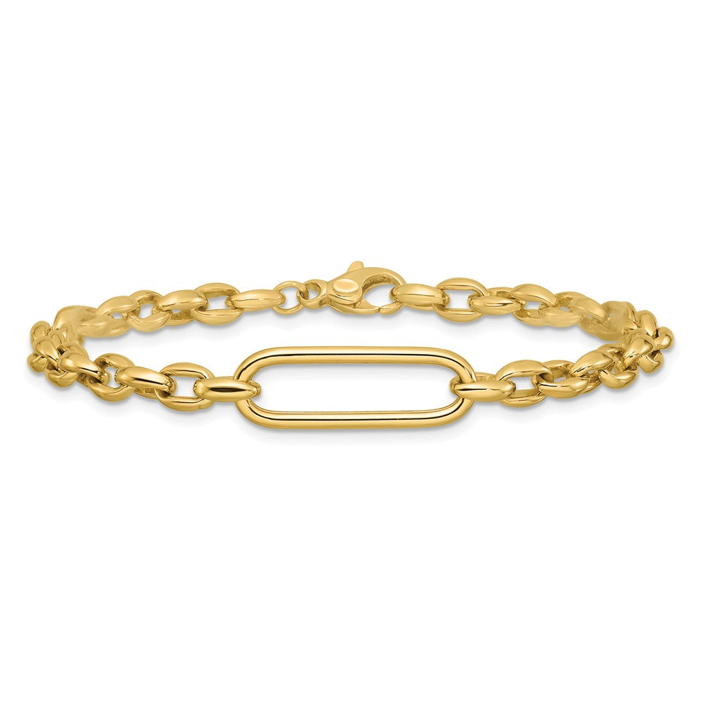 14K Yellow Gold Polished Fancy Elongated Oval Link Bracelet